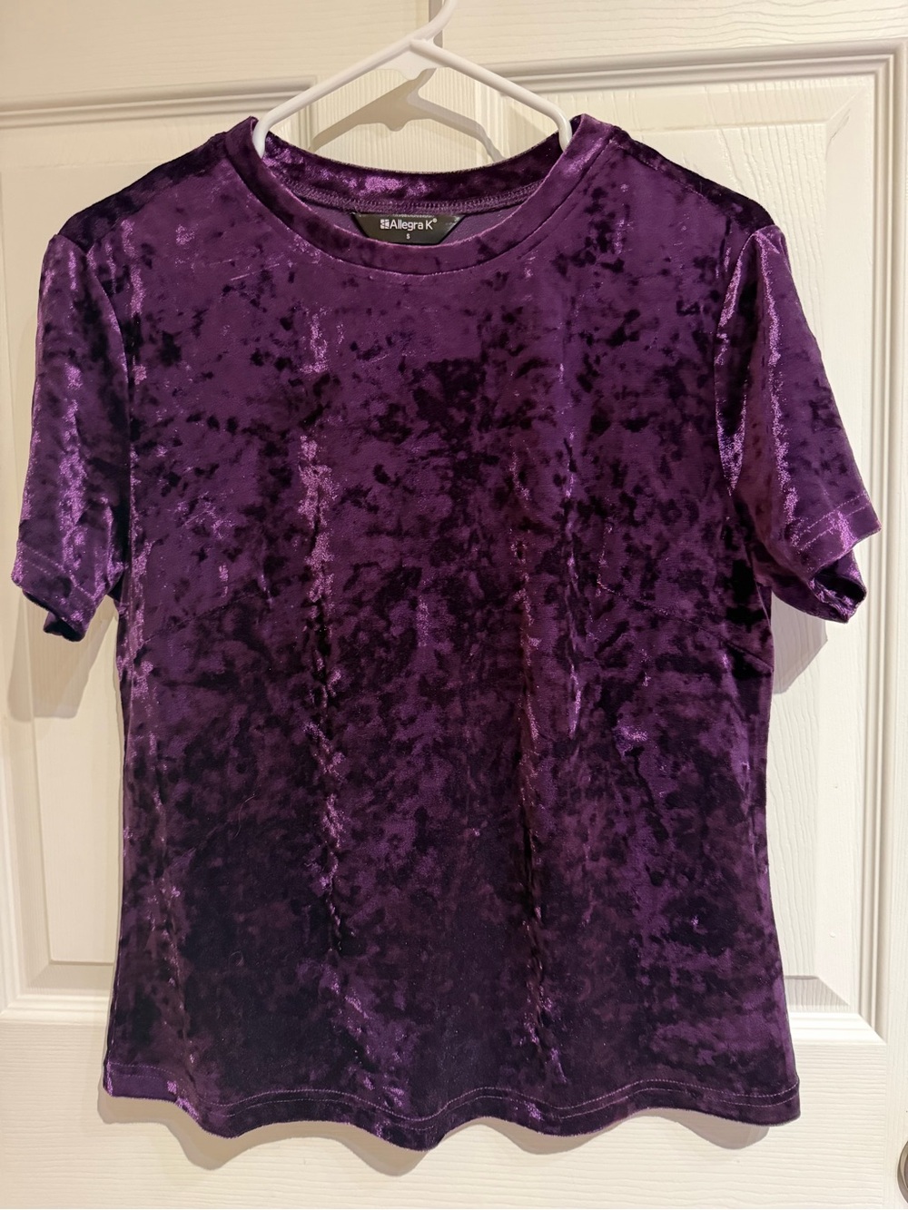 Allegra K Purple Crushed Velvet Short Sleeve Tee